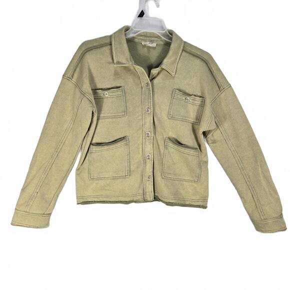 Mystree Tops - Mystree Sage Green Mineral Wash Shacket Button Up Utility Jacket Women's Large
